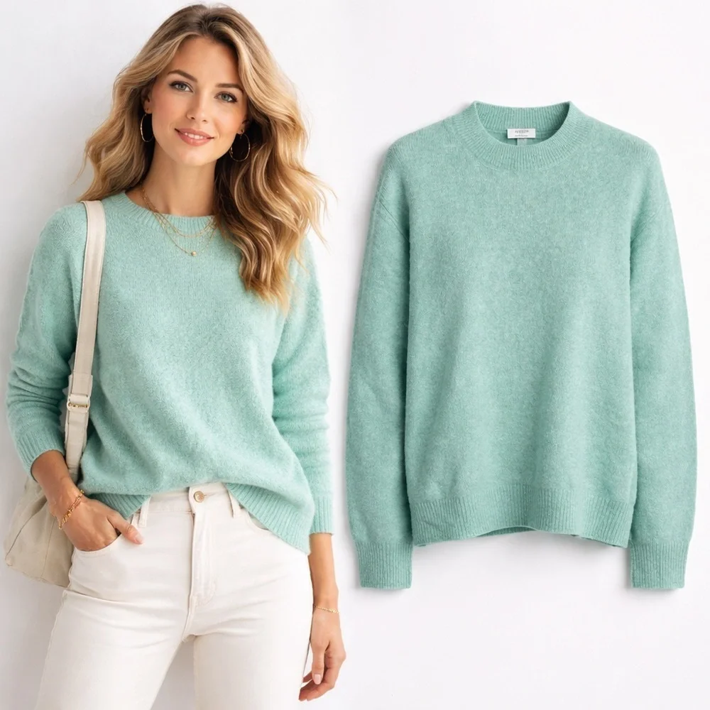 J.Crew | Extra Soft Sweater | Mint Green | Fuzzy Knit Crewneck | Size L
